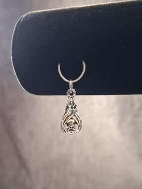 2/$5 Silver Tone Metal 10mm x 24mm Bat Hanging Closed Wings NEW